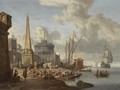 A Fortified Mediterranean Port With An Obelisk And A Galley Moored Nearby - Abraham Storck