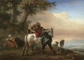 A Huntsman Saddling His Horse, An Extensive Landscape Beyond - Philips Wouwerman