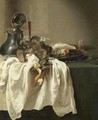 A Still Life With A Pewter Jug And An Overturned Tazza, A Porcelain Bowl, Wine Glass - Jan Jansz. den Uyl