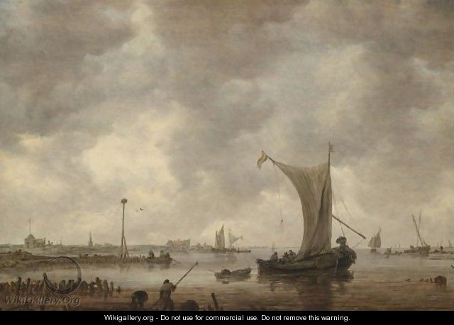 River Estuary With Shipping And Fishermen On The Shore - Jan van Goyen