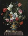 Still Life Of Irises, Peonies, Narcissi, A Tulip And Other Flowers In A Blue-And-White Porcelain Vase - Jan van Kessel