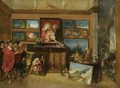 The Interior Of A Picture Gallery With Connoisseurs Admiring A Panel Painting - Frans the younger Francken