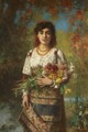 Gypsy Girl With Flowers - Alexei Alexeivich Harlamoff
