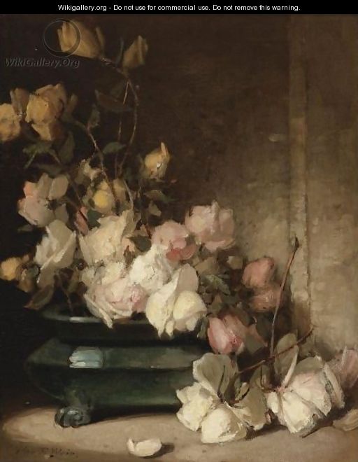 Pink And White Roses - John Ferguson Weir