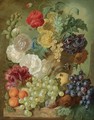 A Still Life With Hollyhocks, Poppies, An Anemone, Other Flowers And White-Currants In A Terracotta Vase - Jan van Os