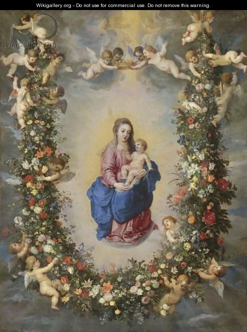 The Virgin And Child Encircled By A Garland Of Flowers Held Aloft By Cherubs - Jan The Elder Brueghel