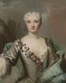 Portrait Of A Lady, Half Length In A Landscape, Wearing A Silver Dress With A Floral Wreath - Louis Tocque