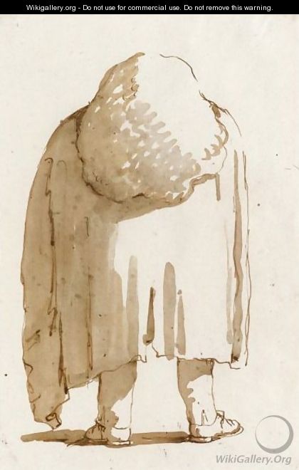 Caricature Of A Man Wearing A Large Wig And A Heavy Cloak Seen From Behind - Giovanni Battista Tiepolo