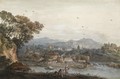 View Of A Town By A River, Figures In The Foreground - Francesco Zuccarelli