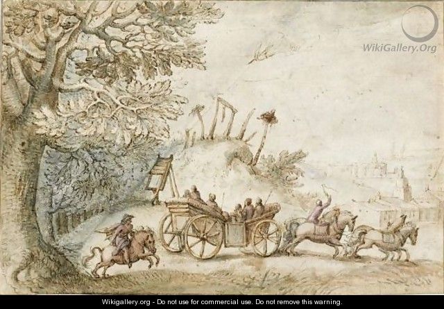 Landscape With A Coach And Four Driving From Woods Past A Gibbet, Towards A Town 2 - Matthäus the Elder Merian