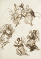 Sheet Of Figure Studies Christ And The Virgin And Three Angels - Alessandro Maganza