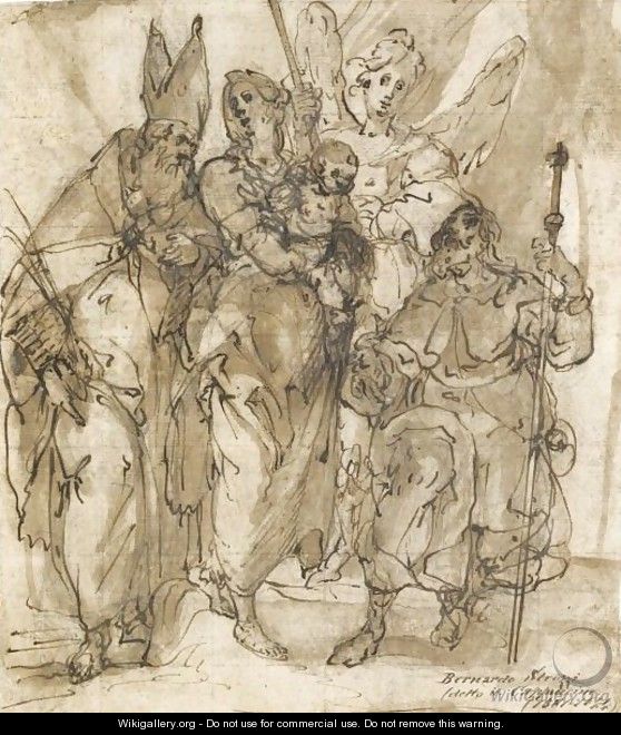 The Madonna And Child, With A Bishop Saint And Saint Roch - Orazio De Ferrari