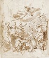 A Marriage, With Jupiter Above And Various Figures Below, One Holding A Shield - Jacopo Zucchi
