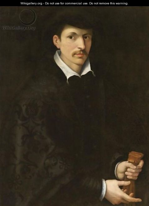 Portrait Of A Gentleman, Half Length, Wearing Black And Holding A Pair Of Gloves - (after) Francesco De