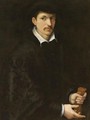 Portrait Of A Gentleman, Half Length, Wearing Black And Holding A Pair Of Gloves - (after) Francesco De' Rossi (see Salviati, Cecchino Del)