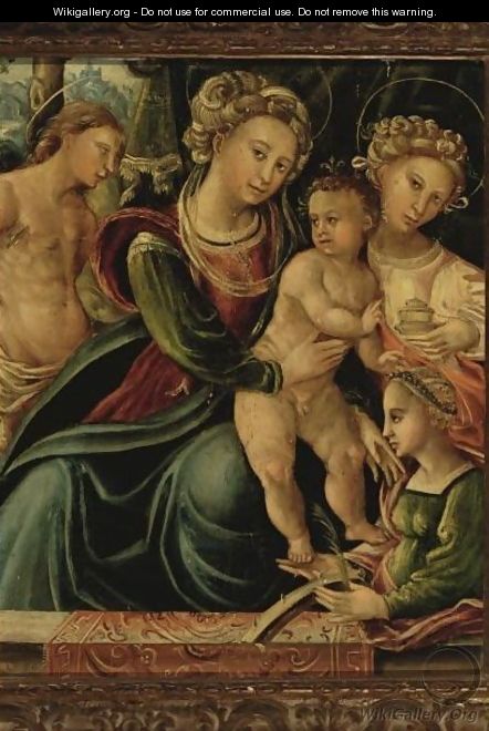 The Madonna And Child With Saint Catherine, Saint Sebastian And Mary Magdalene - Ferrarese School
