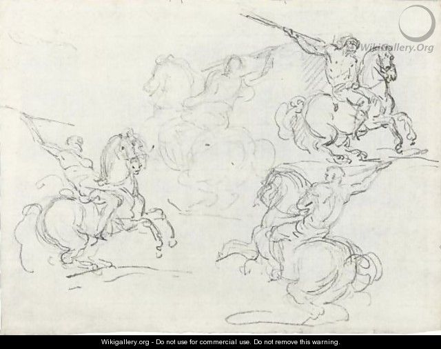 Four Studies Of Horsemen Holding Lances - Theodore Gericault