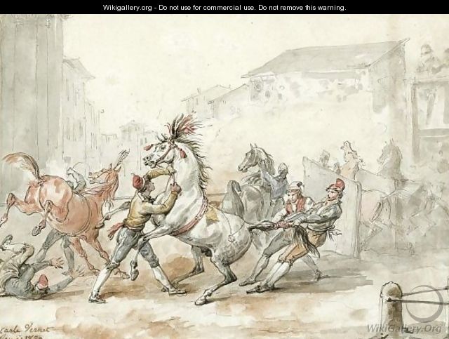 Preparing Horses For The Riderless Race In Rome - Carle Vernet