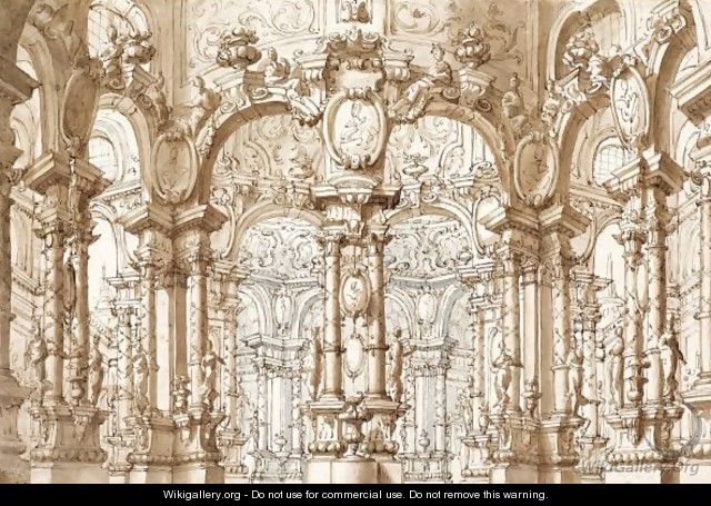 A Stage Design, With An Elaborate Interior - (after) Giuseppe Galli Bibiena
