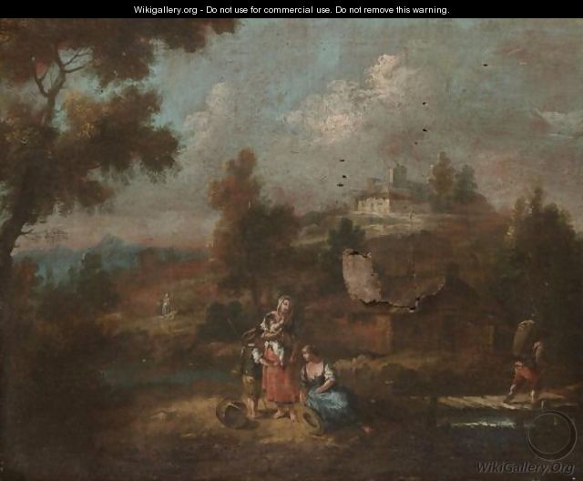 A River Landscape With A Mother And Her Children In The Foreground - (after) Giuseppe Zais