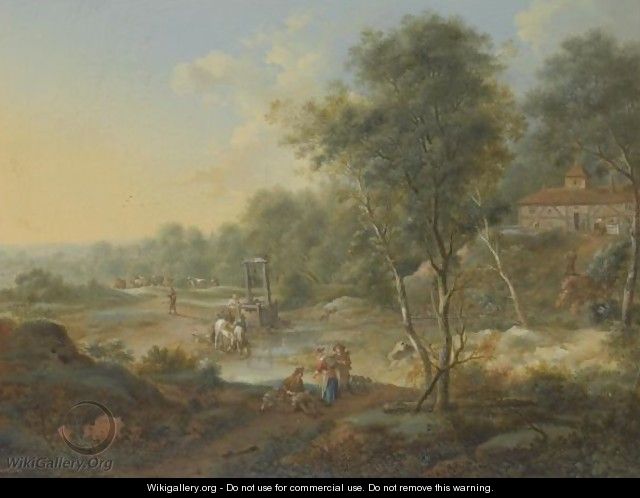 An Extensive Wooded Landscape With Figures By A Ford - Johann Christian Vollerdt or Vollaert