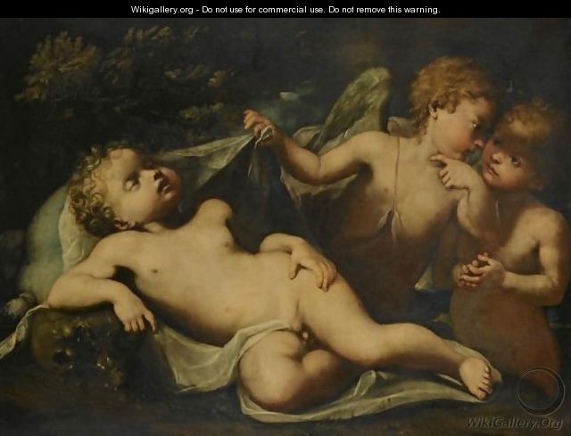Cupid Asleep As Two Putti Whisper Beside Him - (after) Ignazio Stella (see Stern Ignaz)