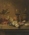 A Still Life With A Peeled Lemon On Pewter Plate With Oranges, Prawns, Oysters, A Crab - Dirck Sauts