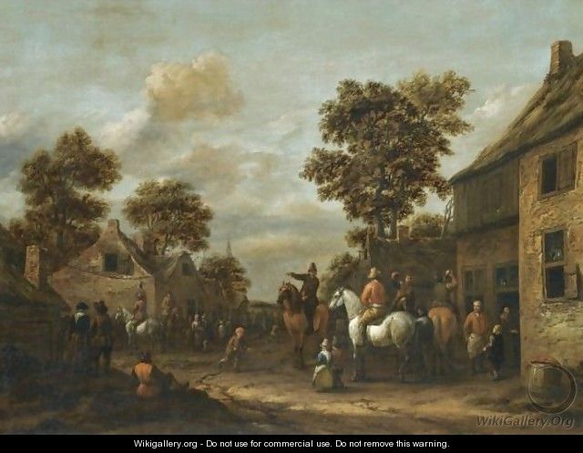 A Village Scene With Cavaliers And Other Figures Before A Tavern - Barend Gael or Gaal