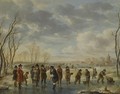 Winter Landscape With Elegant Figures Playing Kolf On A Frozen River - (after) Aert Van Der Neer