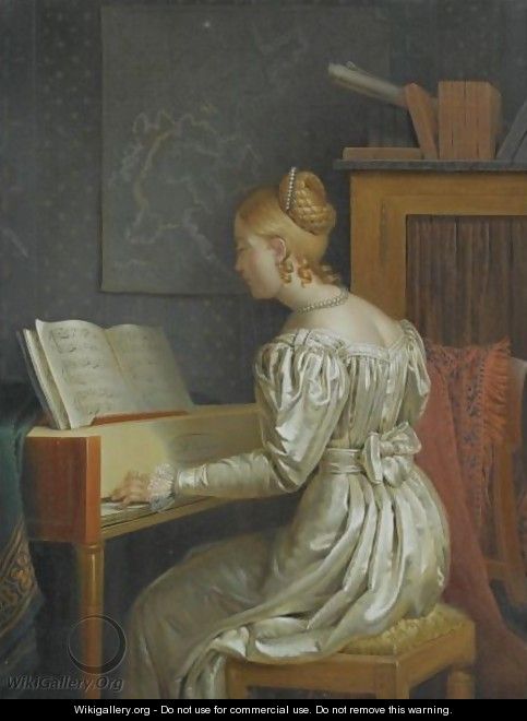 An Interior With An Elegant Lady Playing A Piano - Henricus Turken