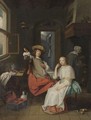 Interior With Cavalier And A Lady, Both Seated, With A Servant In The Background - Dutch School