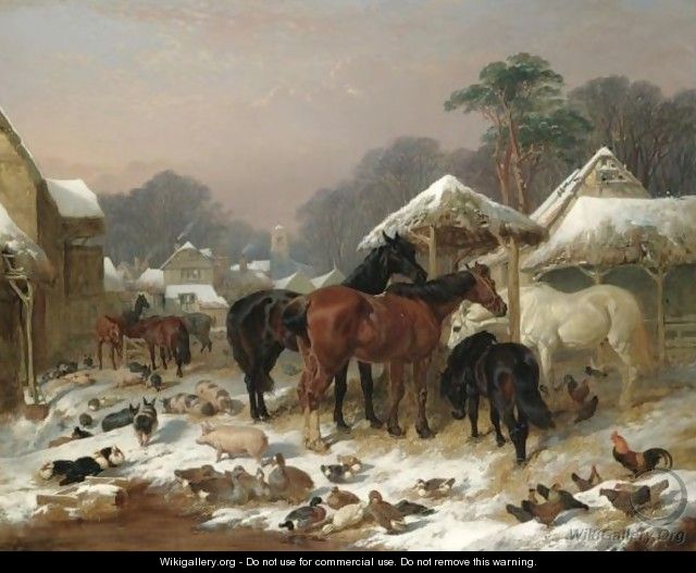 The Farmyard In Winter - John Frederick Herring Snr