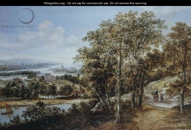 An Extensive River Landscape With A Cavalier And Other Figures On A Track In The Foreground - Dionys Verburgh