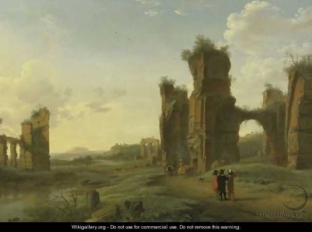An Italianate Landscape With Three Figures Surveying The Land - (after) Herman Van Swanevelt