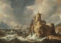 Shipping In A Storm Beneath A Clifftop Castle - Jan Abrahamsz. Beerstraaten