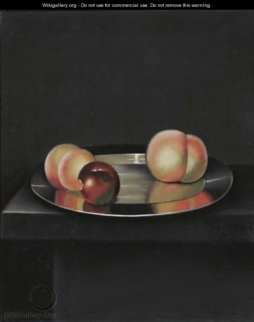 Still Life With Peaches And An Apple On A Pewter Plate - (after) William Jones Of Bath