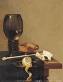Still Life With Roemer, Tobacco, A Clay Pipe And A Peeled Lemon On A Pewter Plate - (after) Jan Jansz. Van De Velde