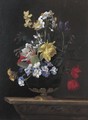 A Still Life Of Flowers In A Ormulu Mounted Lapis Lazuli Vase On A Stone Ledge - (after) Jean Picart