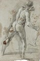 A Standing Male Figure, Seen From Behind, Clutching A Stone In His Right Hand - Pier Francesco Mola