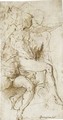 Seated Male Nude In Profile To The Right And A Seated Female Nude Seen From The Front, Four Other Figures Beyond - Girolamo Francesco Maria Mazzola (Parmigianino)