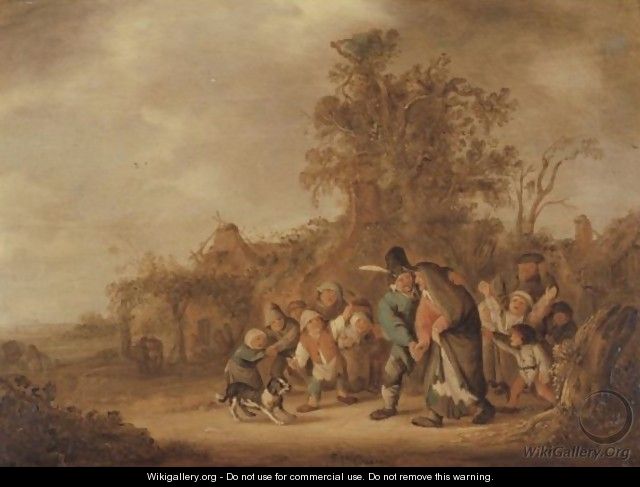 Peasant Guiding His Drunken Wife, Ridiculed By A Group Of Children - (after) Isaack Jansz. Van Ostade