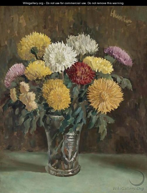 Chrysanthemums In A Cut Glass Vase - George Leslie Hunter