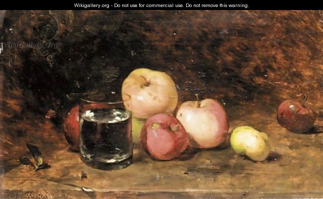 Still Life Of Apples And A Glass Of Water - Philippe Rousseau