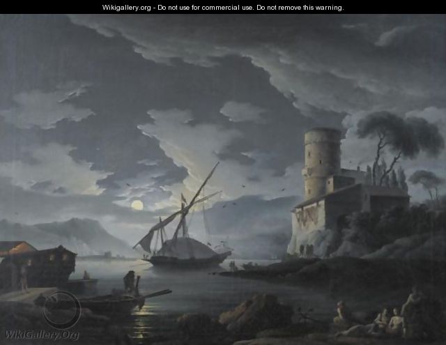 A Mediterranean Harbor By Moonlight - Carlo Bonavia