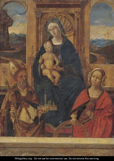 Madonna And Child Enthroned With Saints Petronius() And Catherine Of Alexandria - Bernardino di Bosio (see ZAGANELLI)