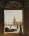 Venice, A View Of The Dogana Seen Through A Large Doorway - Charles Auguste van den Berghe