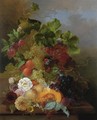 Still Life Of Fruit With Dahlias And Roses - Jan Van Der Waarden