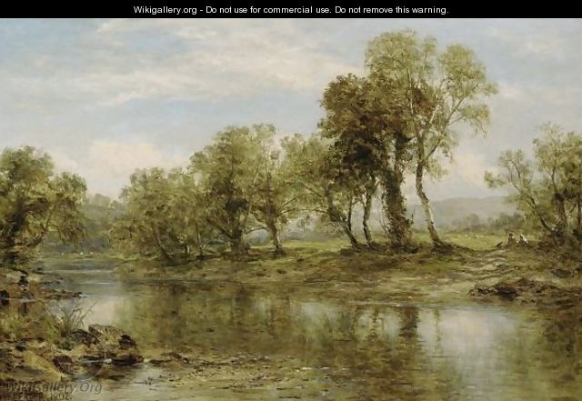 Figures Resting By A Riverbank - Benjamin Williams Leader