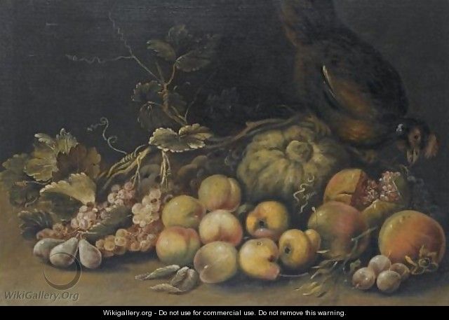 A Still Life With Peaches, Grapes, Plums, A Pomegranate And A Hen - Roman School