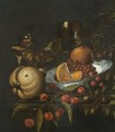 A Still Life With Oranges And Wild Strawberries In A Blue And White Porcelain Bowl - Marten Nellius
